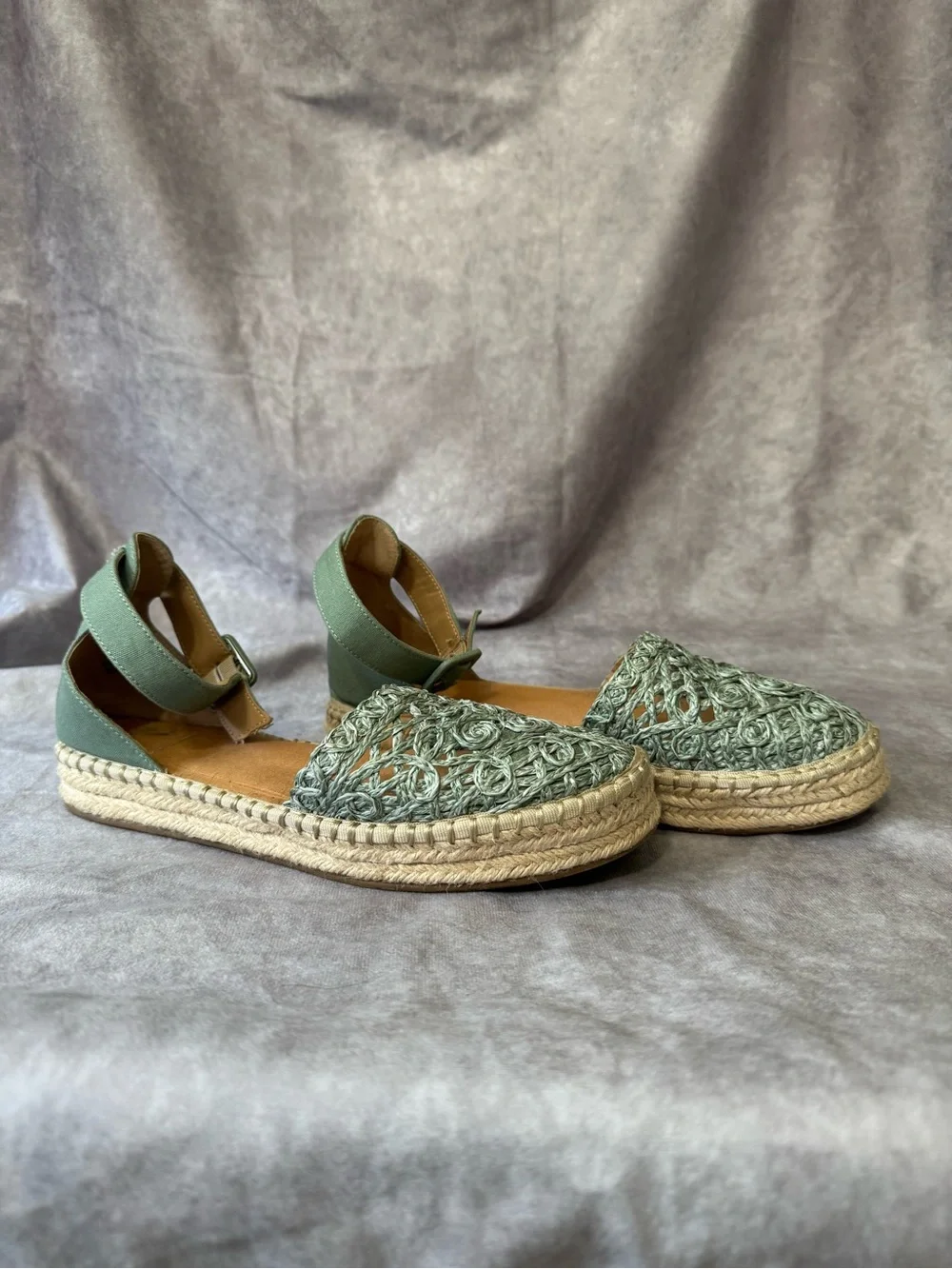Woven Ankle-Strap Espadrille Flats by Kaari Blue